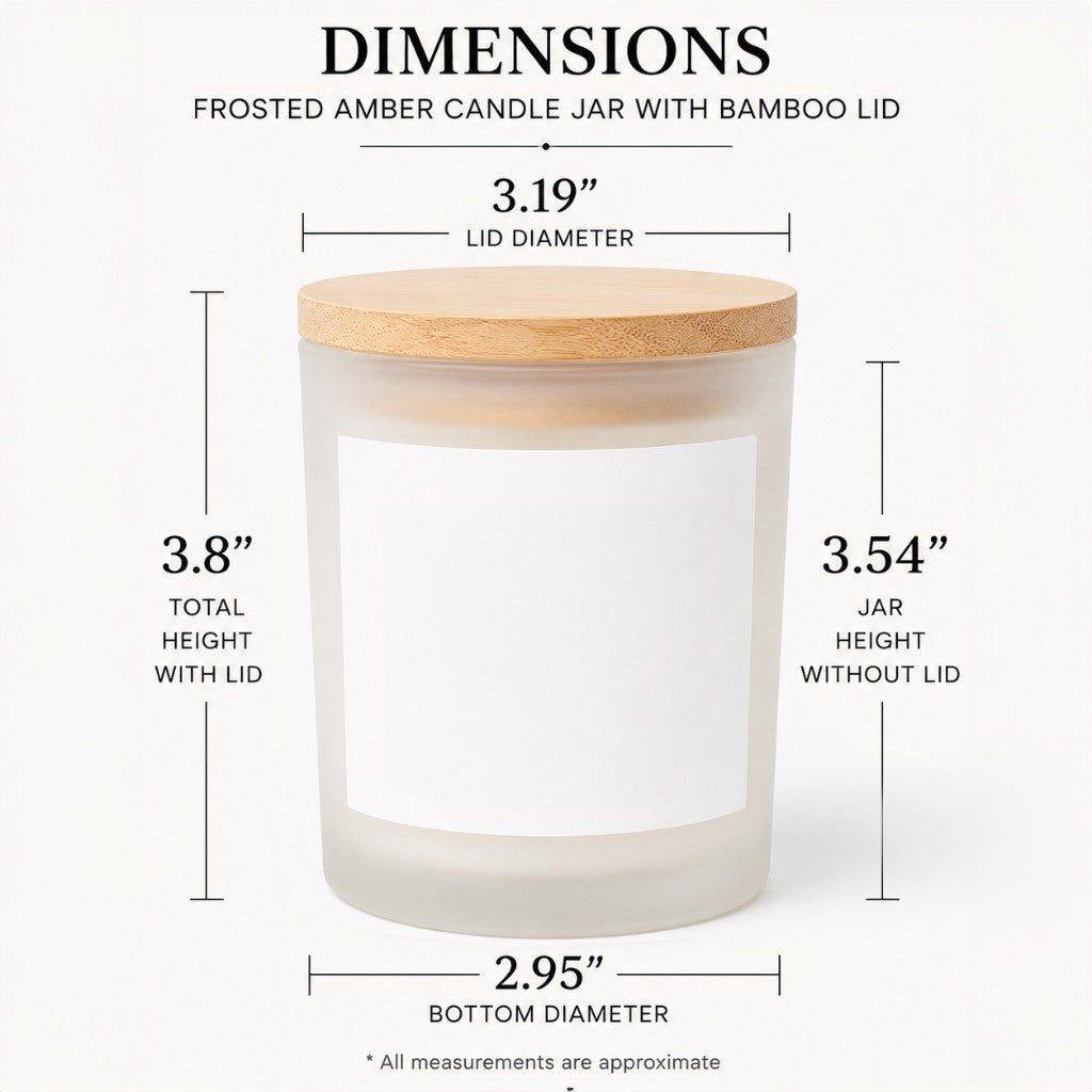 Frosted amber candle jar with bamboo lid dimensions