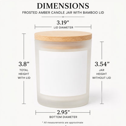 Frosted amber candle jar with bamboo lid dimensions