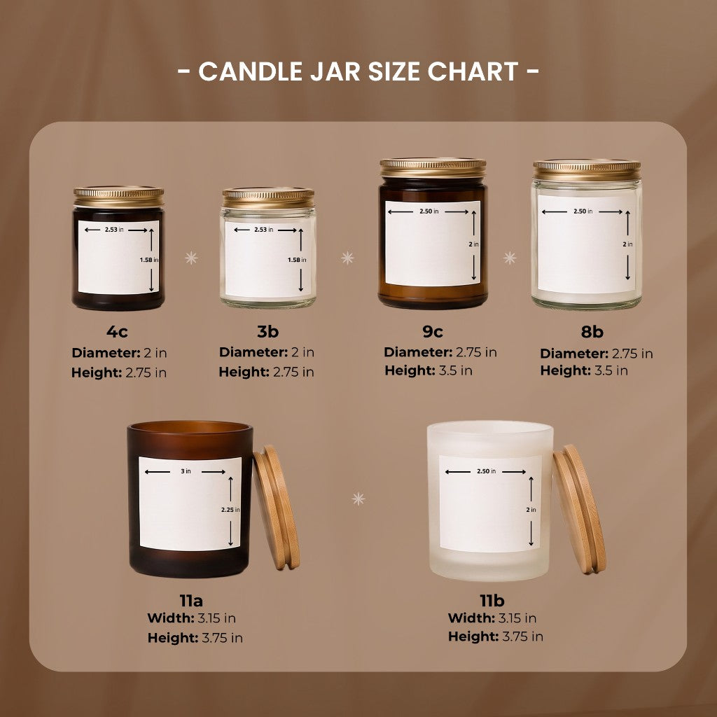 Candle jar size chart for 4 oz, 9 oz, and 11 oz