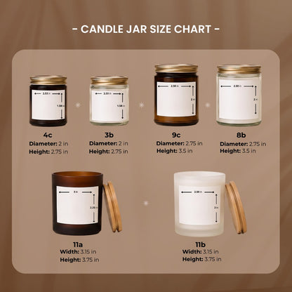 Candle jar size chart for 4 oz, 9 oz, and 11 oz