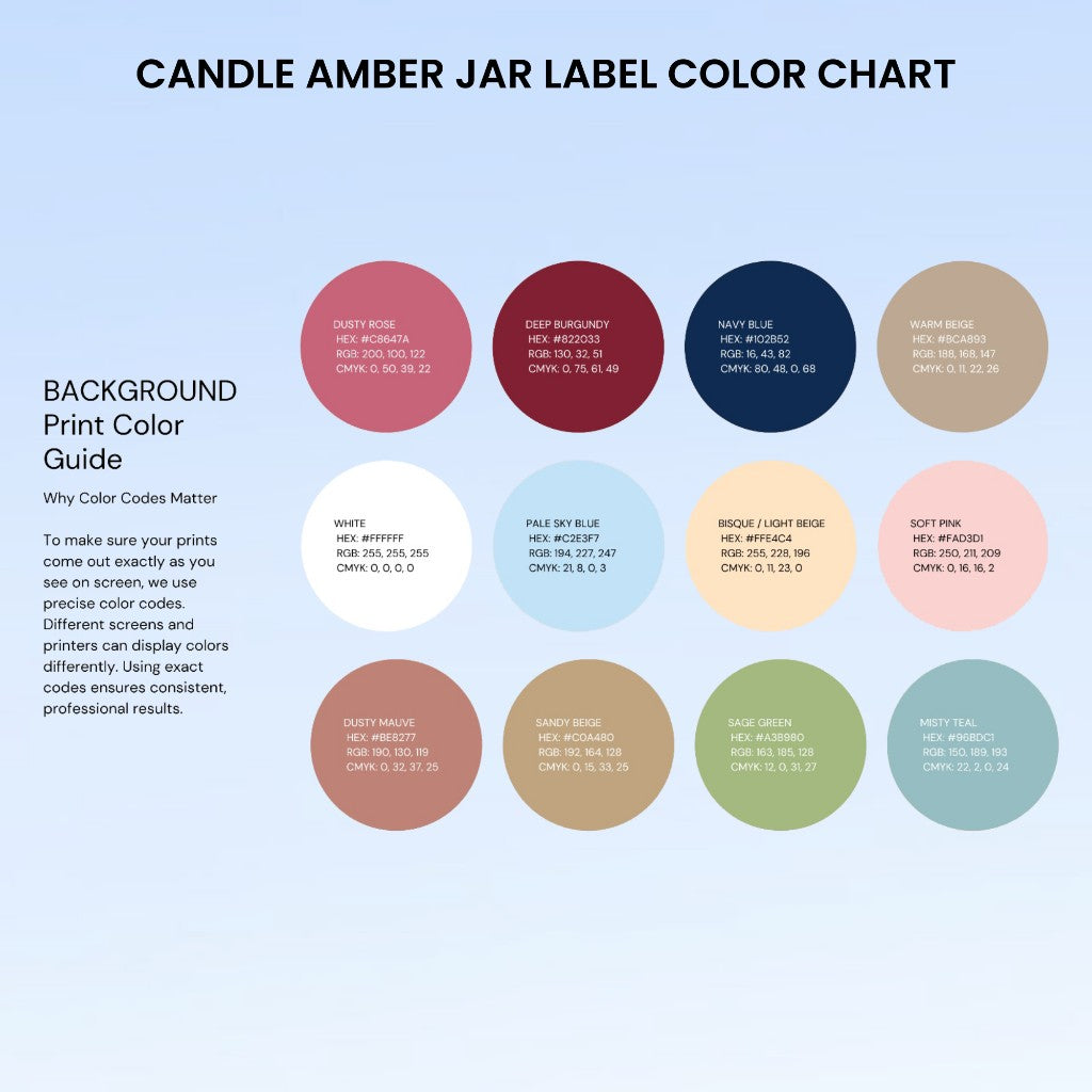 Candle amber jar label background color chart