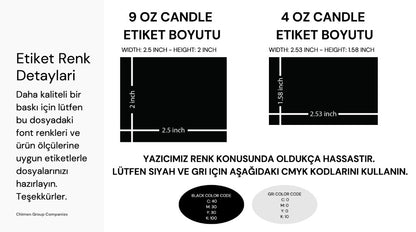 Candle label sizes and black/gray CMYK print codes