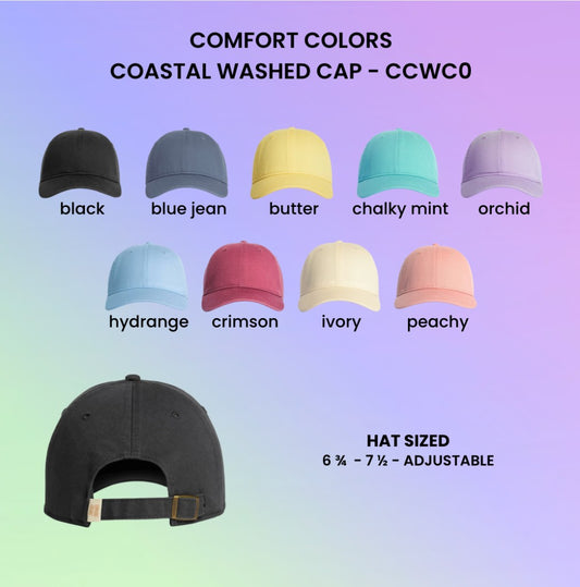 Comfort Colors CCWC0 coastal washed cap colors and adjustable fit