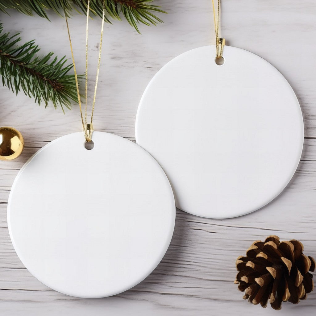 Round ceramic ornament blanks with hanging cord