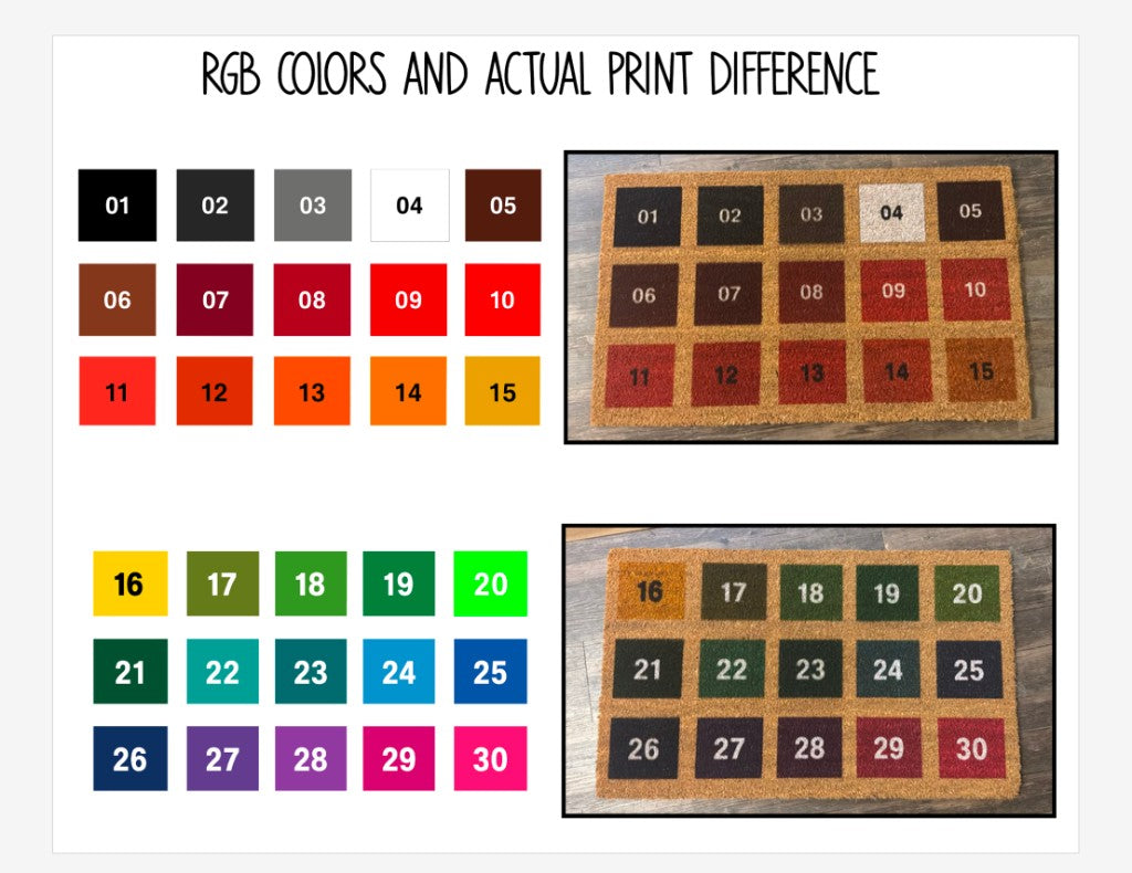 RGB colors compared with actual print on coir doormat