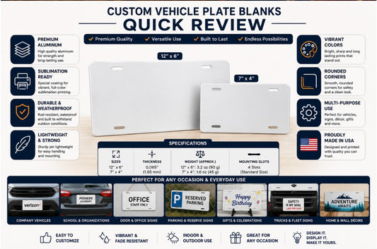 Custom aluminum vehicle plate blanks, 12x6 and 7x4